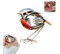 Robin Bird Scrap Metal Art Sculpture, Handmade Metal Robin Garden Sculpture With Fork And Spoon, Retro Silver Outdoor Art Decorative Ornaments, Rust-Proof Bird-Shaped Sculptures Garden Artwork