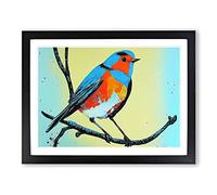 Robin Bird Splash Abstract Framed Wall Art Print A2 Black