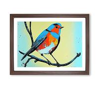 Robin Bird Splash Abstract Framed Wall Art Print A2 Walnut