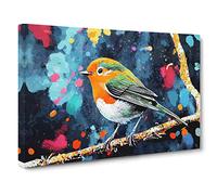 Robin Bird Splash Canvas Wall Art Print 30x20 Inch