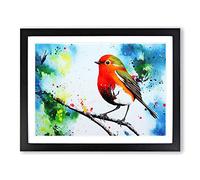 Robin Bird Splash Vol.2 Abstract Framed Print | A3 Black Framed Wall Art | Ready to Hang | Abstract Animal Picture | Living Room Bedroom Lounge Office
