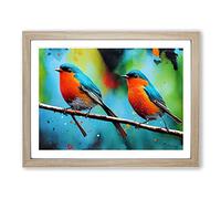 Robin Bird Splash Vol.3 Abstract Framed Print | A4 Oak Framed Wall Art | Ready to Hang | Abstract Animal Picture | Living Room Bedroom Lounge Office