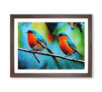 Robin Bird Splash Vol.3 Abstract Framed Print | A4 Walnut Framed Wall Art | Ready to Hang | Abstract Animal Picture | Living Room Bedroom Lounge Office