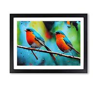 Robin Bird Splash Vol.3 Abstract H1022 Framed Print for Living Room Bedroom Home Office Décor, Wall Art Picture Ready to Hang, Black A3 Frame (46 x 34 cm)