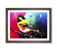 Robin Bird Splash Vol.4 Abstract Framed Print | A2 Walnut Framed Wall Art | Ready to Hang | Abstract Animal Picture | Living Room Bedroom Lounge Office