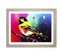 Robin Bird Splash Vol.4 Abstract Framed Print | A3 Oak Framed Wall Art | Ready to Hang | Abstract Animal Picture | Living Room Bedroom Lounge Office