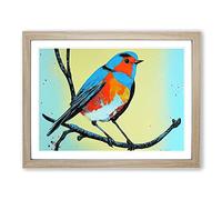 Robin Bird Splash Vol.6 Abstract H1022 Framed Print for Living Room Bedroom Home Office Décor, Wall Art Picture Ready to Hang, Oak A3 Frame (46 x 34 cm)