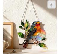 Robin Bird Sun Catcher - British Garden Ornaments with Stained Glass Effect & DIY Frame - Weather-Resistant Acrylic Outdoor/Indoor Wall Hanging Decor