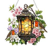 Robin Bird Sun Catcher, Stained Glass Window Hanging Ornament with Chain, Suncatchers for Windows Hanging, Acrylic Sun Catchers Indoor Window for Garden Home, Robin Gifts for Women