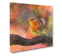 Robin Bird Vol.3 Canvas Print | Gallery Wrapped 30mm Frame Wall Art | 14x14 inches | Ready to Hang | Modern Animals Picture | Living Room Bedroom Lounge Office