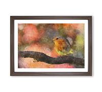 Robin Bird Vol.3 Painting Framed Print | A2 Walnut Framed Wall Art | Ready to Hang | Modern Animal Picture | Living Room Bedroom Lounge Office