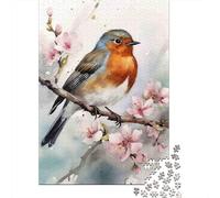 Robin Bird Watercolor 1000 Piece Thick Cardboard Diy Jigsaw Puzzle Family Lovers Fun Challenge Beautiful Decoration 70x50cm/1000pcs