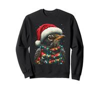 Robin Bird with Snow Christmas Lights and Santa Hat Winter Sweatshirt