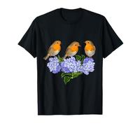Robin Birds & Hydrangea Flowers European Robin Ornithology T-Shirt
