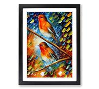 Robin Birds Painted Framed Print | A2 Black Framed Wall Art | Ready to Hang | Modern Animal Picture | Living Room Bedroom Lounge Office