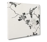 Robin Birds & White Lotus by Numata Kashu Canvas Print | Gallery Wrapped 30mm Frame Wall Art | 14x14 inches | Ready to Hang | Modern Floral Picture | Living Room Bedroom Lounge Office
