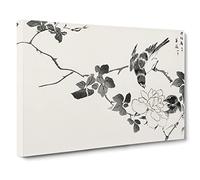 Robin Birds & White Lotus By Numata Kashu Canvas Print | Gallery Wrapped 30mm Frame Wall Art | 20x14 inches | Ready to Hang | Asian Floral Picture | Living Room Bedroom Lounge Office