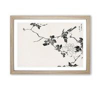 Robin Birds & White Lotus by Numata Kashu Framed Print | A2 Oak Framed Wall Art | Ready to Hang | Modern Floral Picture | Living Room Bedroom Lounge Office