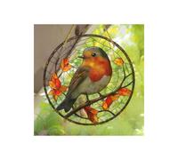 Robin Branch Bird Suncatcher Stained Glass Effect Wall Hanging Decoration Gift 2D