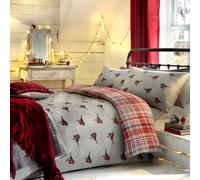 Fusion Robin Brushed Cotton Duvet Cover Set, 1 pieces, King Bed Size in Red & Grey