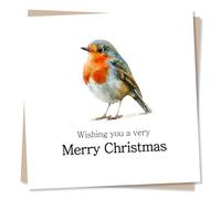 Robin Christmas Card - Wishing You A Very Merry Christmas - Beautiful and Simple Design - For Loved One, Relative, Colleague, Friend, Best Friend, Partner or Other Family Members
