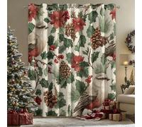 Robin Curtains for Bedroom, Berries Poinsettia Blackout Curtains for Living Room, 54 Drop Eyelet Window Treatments Home Decor 46 X 54 Inch (W X L), 2 Panels X&-78