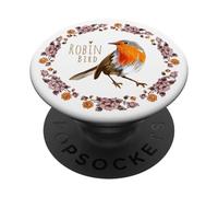 Robin design with botanical flowers for vintage bird lovers PopSockets Adhesive PopGrip