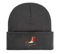 Robin Embroidered Beanie hat. Bird Lovers Gift Ideas. Robin Hat, Embroidered Bird Watching hat (UK, Alpha, One Size, Standard, Dark Grey)