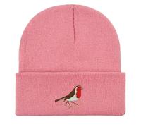 Robin Embroidered Beanie hat. Bird Lovers Gift Ideas. Robin Hat, Embroidered Bird Watching hat (UK, Alpha, One Size, Standard, Dusty Pink)