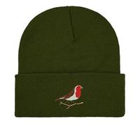 Robin Embroidered Beanie hat. Bird Lovers Gift Ideas. Robin Hat, Embroidered Bird Watching hat (UK, Alpha, One Size, Standard, Moss Green)