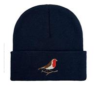 Robin Embroidered Beanie hat. Bird Lovers Gift Ideas. Robin Hat, Embroidered Bird Watching hat (UK, Alpha, One Size, Standard, Navy)