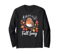 Robin Fall Song Bird and Musical Notes Autumn Leaves Long Sleeve T-Shirt