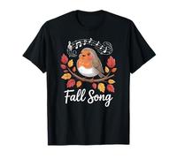 Robin Fall Song Bird and Musical Notes Autumn Leaves T-Shirt