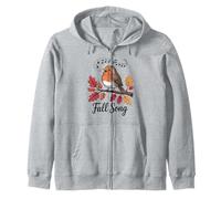 Robin Fall Song Bird And Musical Notes Autumn Leaves Zip Hoodie