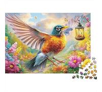 Robin Flying Near A Glowing Lantern 1000 Piece Jigsaw Puzzle Colorful Birds Brainteasing Fun for Adults & Kids 52x38cm/1000pcs