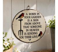 Robin Garden Sign,A Robin In Your Garden Plaque, Farm Animal Country Wall Decor Tin Sign& Plaques, A Robin In Your Garden Is A Sign From Above, Wooden Round Rustic Tin Signs For Home Garden