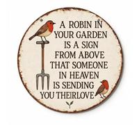 Robin Garden Sign - Farm Animal Country Tin Wall Decor Round Plaque | Vintage Robin Bird Memorial Wall Decor Tin Sign, A Robin In Your Garden Sign, Indoor/Outdoor Farmhouse Garden Wall Decor