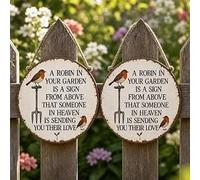 Robin Garden Sign,Farm Animal Country Wall Decor Sign,Round Rustic Sign (2)