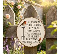 Robin Garden Sign, Farm Animal Country Wall Decor Tin Sign, A Robin In Your Garden Is A Sign From Above, Vintage Robin Bird Memorial Wall Decor Plaque, Round Rustic Tin Sign, Peace and love