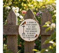 Robin Garden Sign, Farm Animal Country Wall Decor Tin Sign, Wall Decor | A Robin In Your Garden Is A Sign From Above, Round Rustic Tin Sign, Vintage Robin Bird Memorial Wall Decor Plaque