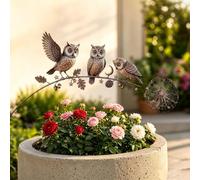 Robin Garden Stake, Metal Robin Garden Stake with 3 Birds and Flower, Rustic Robins Bird Yard Art Decorations, Robins Bird Gardens Sculpture for Lawn Patio Flower Bed and Backyard (Brown C)