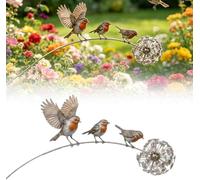 Robin Garden Stake, Metal Robins Bird Garden Sculpture, Rustic Robin Bird Yard Art Decorations with Dandelion Accent,Lawn Ornament for Patio and Flower Bed, Memorial Tribute Decor