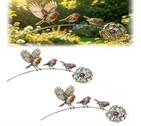 Robin Garden Stake, Metal Yard Decors with Robin & Dandelion, Memorial Robins Garden Ornament Remembrance Keepsake for Loss of Loved One for Backyard Patio Lawn (A-2PCS)