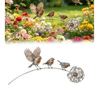 Robin Garden Stake, Rustic Robin Bird Yard Art Decorations with Dandelion Accent, Metal Robins Bird Garden Sculpture,for Lawn Patio Flower Bed and Backyard, Memorial