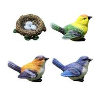 Robin Gifts, 4PCS Miniature Bird Figurines and Nest Kit Decorative Resin Garden Bird Ornament for Outdoor Garden Decoration