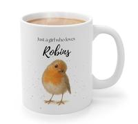 Robin Gifts for Women | Cute Ceramic Coffee Mug for Her, 11oz | Watercolour Themed Gift Idea for Robin Bird Lovers