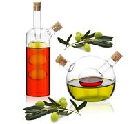 Robin Goods® 2-Piece Oil Dispenser Set - 2 in 1 Vinegar and Oil Bottle with Cork - Glass Container for Filling - Glass Bottles with Insert and 2 Openings - Glass carafes