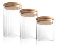 Robin Goods® 3 Piece Bamboo Lid Storage Jar Set | 600, 900 and 1200 ml Airtight Borosilicate Glass Containers for Dry Foods