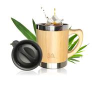 Robin Goods® 300 ml Bamboo and Stainless Steel Cup, Double Walled with Handle and lid, shatterproof and BPA Free, Ideal for Travel