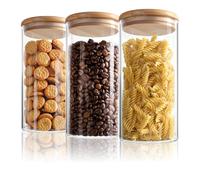 Robin Goods® 3X Storage jar with Bamboo lid 1500ml - Storage Jars for Food Made of Reinforced Borosilicate Glass - airtight Storage Jars - Reusable Round jar 1.5L (03 Pieces - 1500ml)